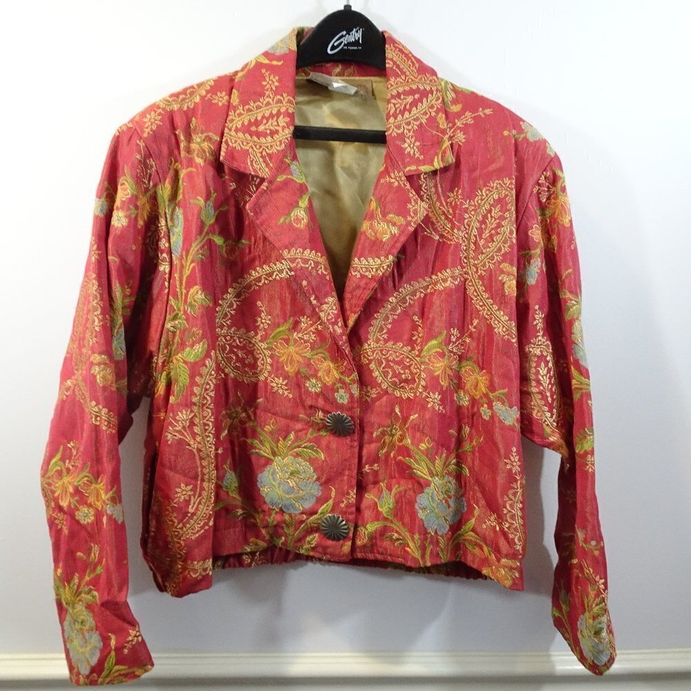 Painted Pony Tapestry Red Gold Embroidered Brocade Jacket Size Small Made in USA